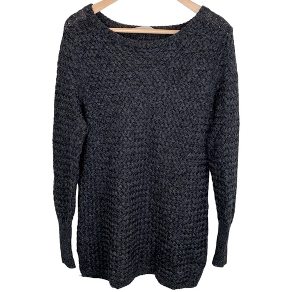 Athleta sz M Charcoal Grey Long Wool Blend Knit Boat Neck Sweater